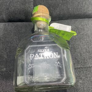 Patron Silver Tequila Bottle 750ml With Original Green Tag And Cork Empty